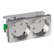 Розетка двухместная Schneider Electric ALTIRA, скрытый монтаж, с заземлением, со шторками, металлик