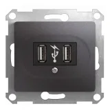 Schneider Electric GSL001332, розетка 2xUSB Glossa, графит