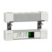 US+ Блок на струбцинах Верх(2хРоз+2USB A//C) Низ(2хРоз+место д//RJ) бел//сер.ткань