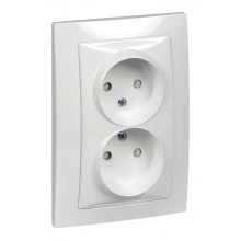 Розетка двухместная Schneider Electric UNICA, скрытый монтаж, со шторками, белый