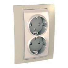 Розетка двухместная Schneider Electric UNICA, скрытый монтаж, с заземлением, со шторками, бежевый/песчаный