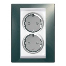 Розетка двухместная Schneider Electric UNICA, скрытый монтаж, с заземлением, со шторками, шампань