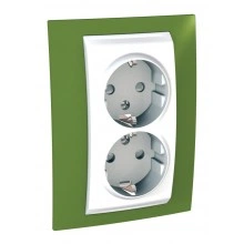 Розетка двухместная Schneider Electric UNICA, скрытый монтаж, с заземлением, со шторками, белый/фисташковый