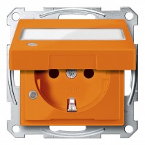 Розетка Schneider Electric MERTEN SYSTEM M, скрытый монтаж, с заземлением, с крышкой, со шторками, оранжевый, MTN2313-0302