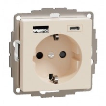 Schneider Electric MTN2367-0344 Розетка с 2xUSB, скрытый монтаж, с заземлением, бежевый