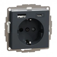 Schneider Electric MTN2367-0414 Розетка с 2xUSB, скрытый монтаж, с заземлением, антрацит