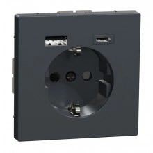 Schneider Electric MTN2367-6034 розетка с 2xUSB, скрытый монтаж, антрацит