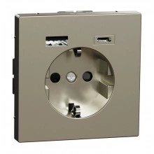 Schneider Electric MTN2367-6050 Розетка с 2xUSB, скрытый монтаж, с заземлением, никель