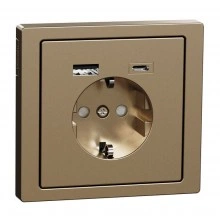 Schneider Electric MTN2367-6051 Розетка с 2xUSB, скрытый монтаж, с заземлением, шампань