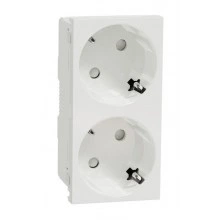 Розетка двойная Schneider Electric UNICA MODULAR, скрытый монтаж, с заземлением, со шторками, белый, NU306618