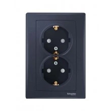 Розетка двухместная Schneider Electric SEDNA, скрытый монтаж, с заземлением, со шторками, графит, SDN3000770