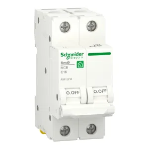 R9F12216 Автоматический выключатель Schneider Electric Resi9, 2 полюса, 16A, тип C, 6kA (ШНАЙДЕР) R9F12216 Автоматический выключатель Schneider Electric Resi9, 2 полюса, 16A, тип C, 6kA (ШНАЙДЕР)